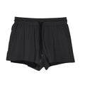 Men's black quick-drying nylon summer shorts with a mid waist and short length on a white background.