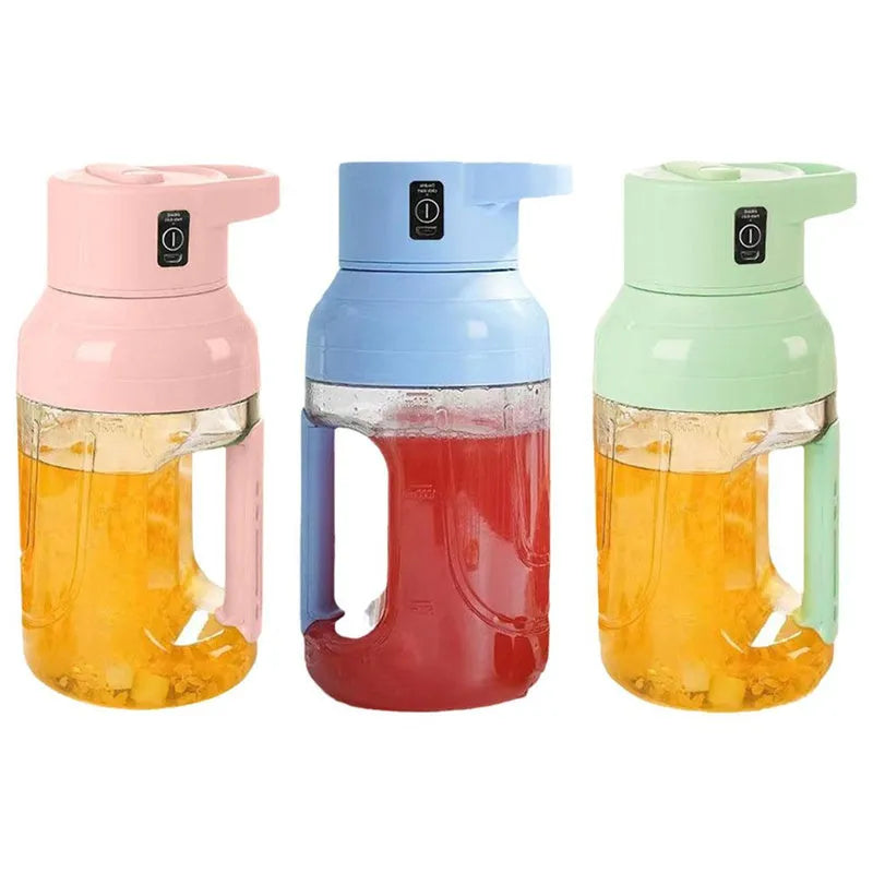 Portable electric juicer blender with 1500ml capacity in emerald green colour, showing USB charging port and double handles.