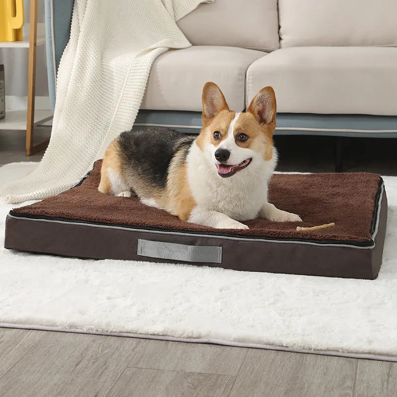 Brown removable washable memory sponge dog mat showing 10cm thickness