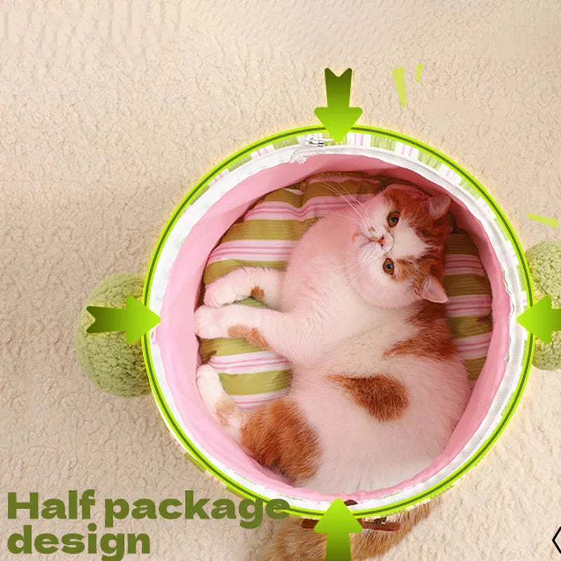 Green cauliflower tree hole design enclosed pet bed for cats and small dogs