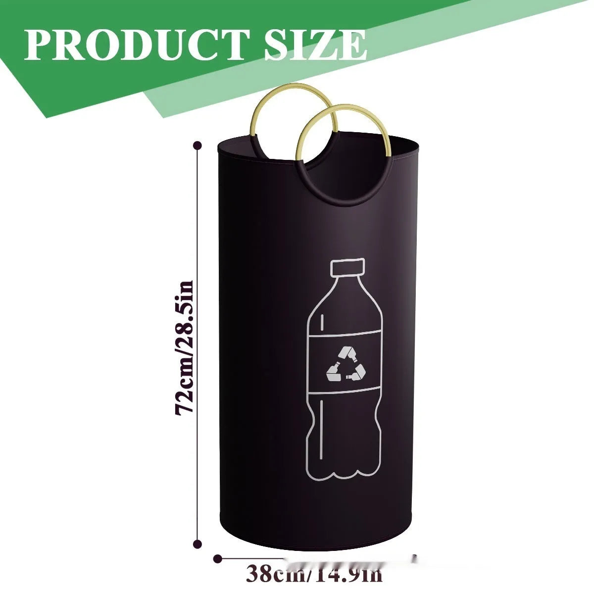 Round portable plastic waste bin with measurements of 38cm wide by 72cm high.