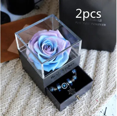 Eternal flower gift box with artificial roses, measuring 8.5cm wide and 10.5cm high