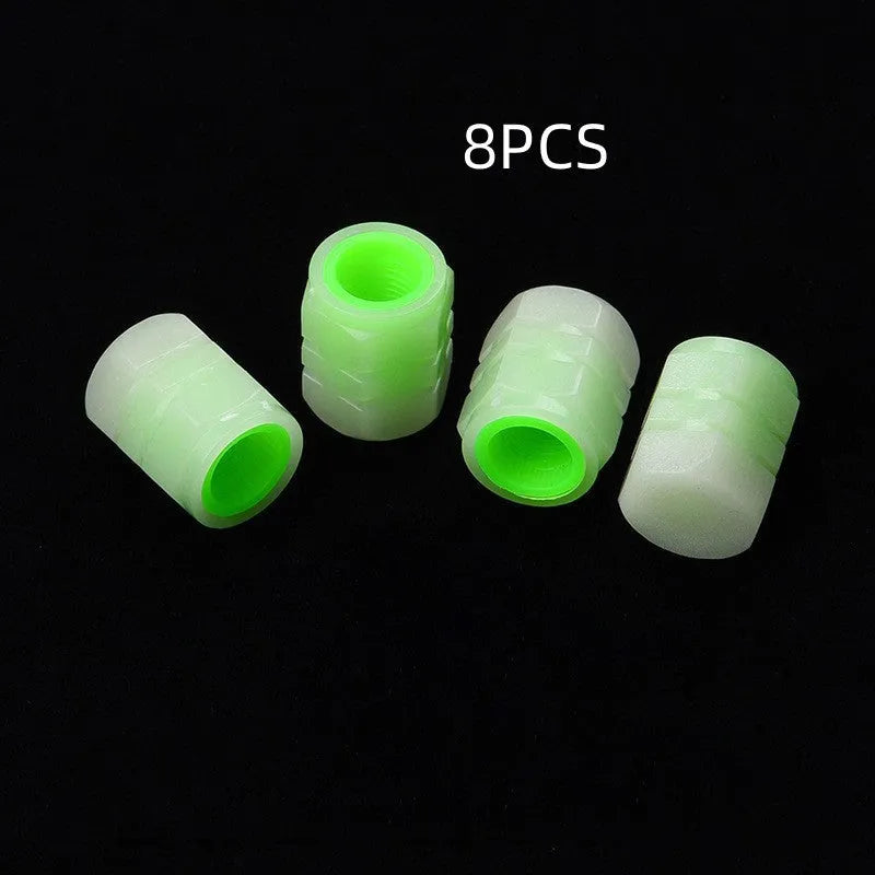 Car luminous rubber valve caps showing 16mm diameter and luminous properties