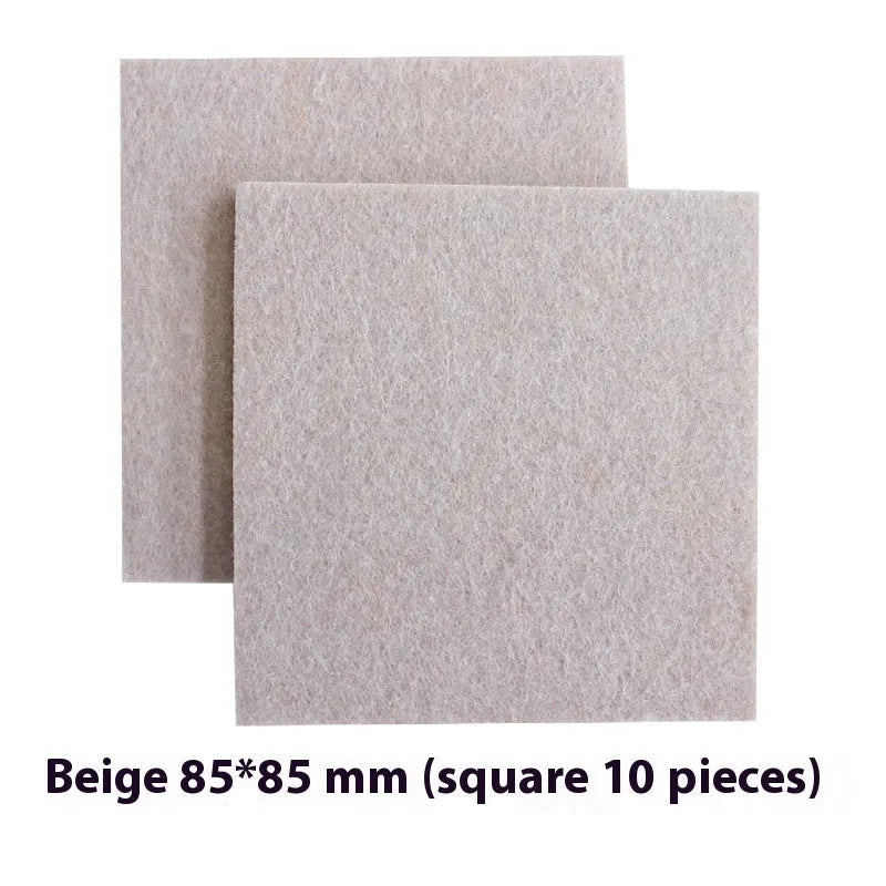 Beige plastic furniture protection pads in five sizes including round and square options
