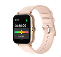 Smart watch with 1.7-inch colour touch screen showing fitness data, available in black, blue, or gold with adjustable strap
