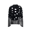 Men's black loose-fit hoodie with hollow hood design and pearl decorative trim on the front.