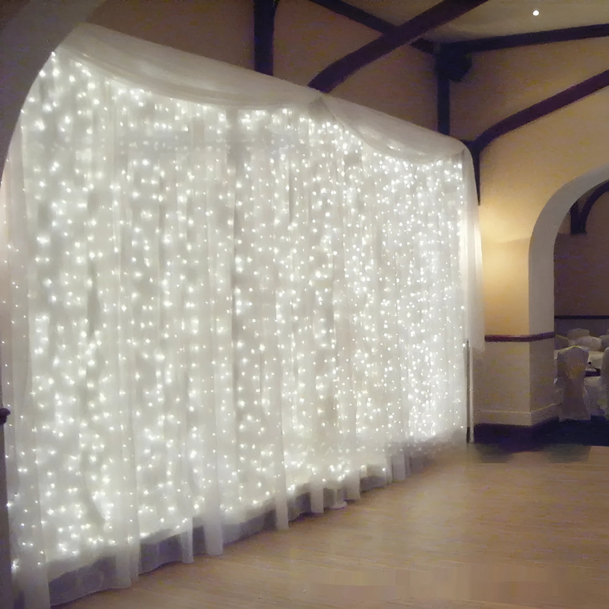 3 x 3 m LED curtain string lights with 300 lights, IP44, PVC shell, flower shape, in white, blue or colourful