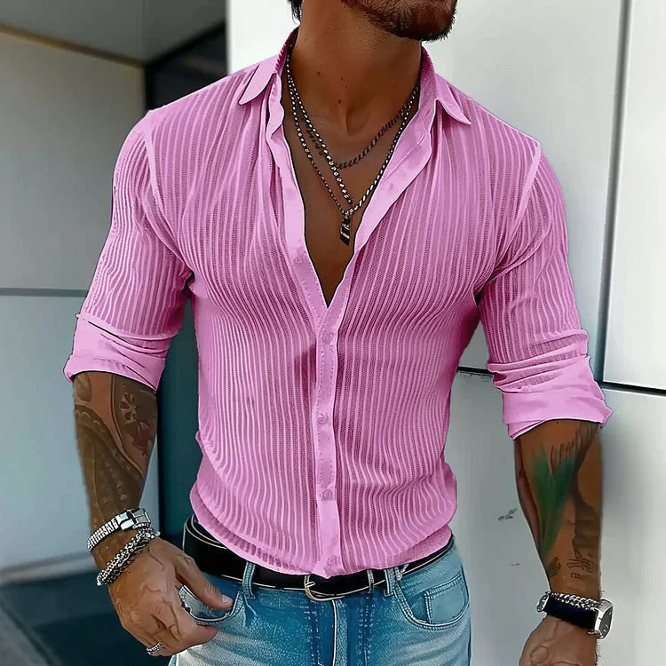 British style striped men's cardigan long sleeve shirt in flat mop cloth fabric