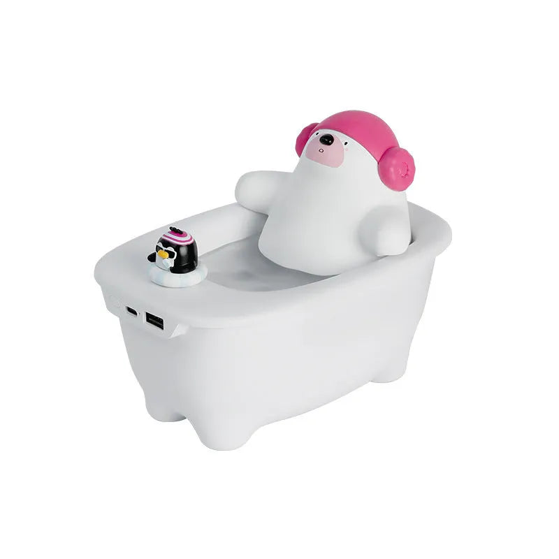 White creative USB air humidifier with large water tank on a desk.