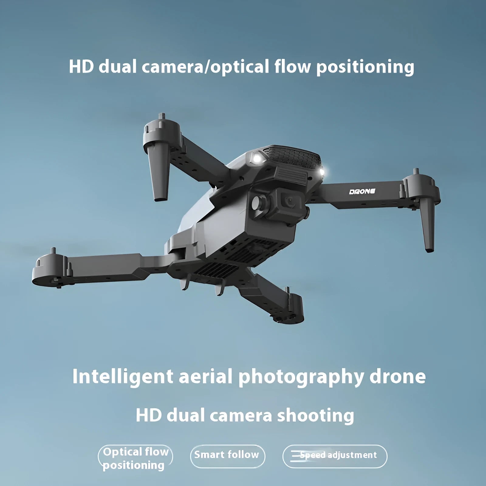 Black UAV aerial photography drone with four rotors, folding frame under 30 cm, optical flow positioning system