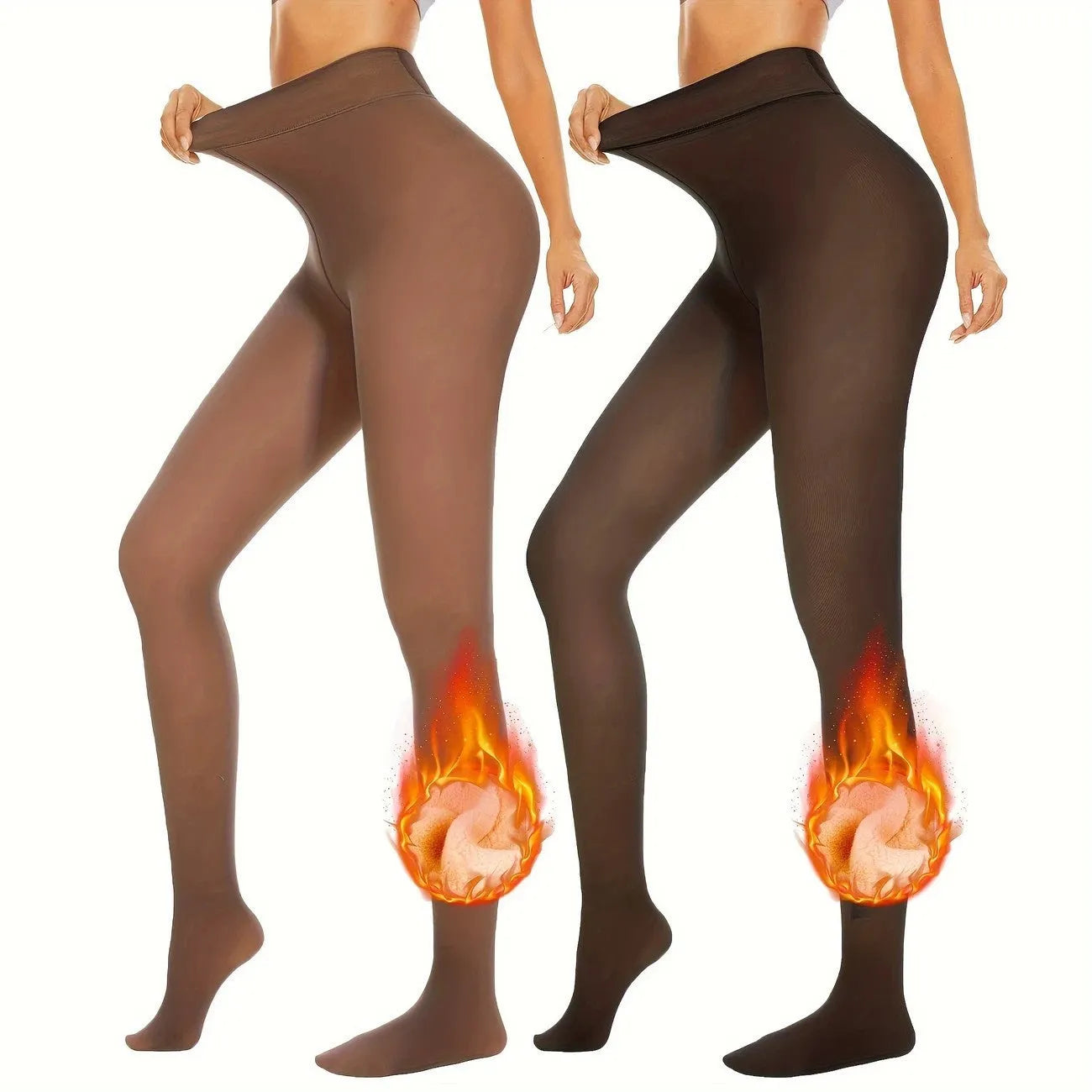 Wool-lined anti-snag leggings in black, coffee or silver silk styles with footed or translucent designs.