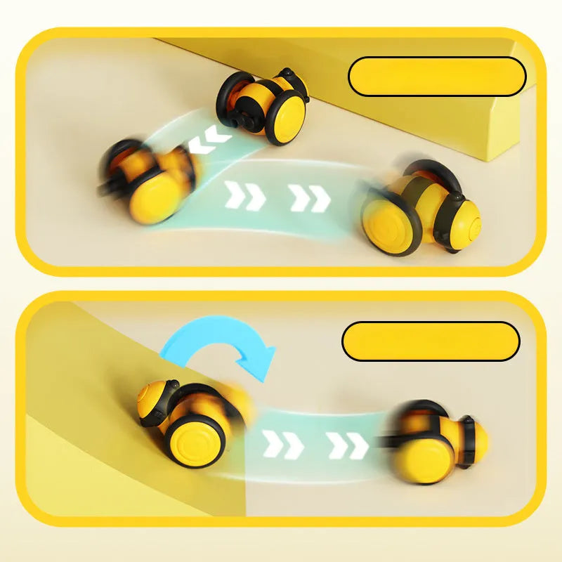 Electric bee-shaped cat toy with moving feather teaser in pink or yellow colours