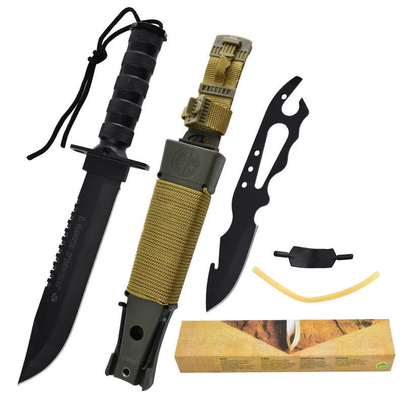 Keel integrated small straight survival tactical knife with aluminium handle and 8Cr19MoV blade in black colour