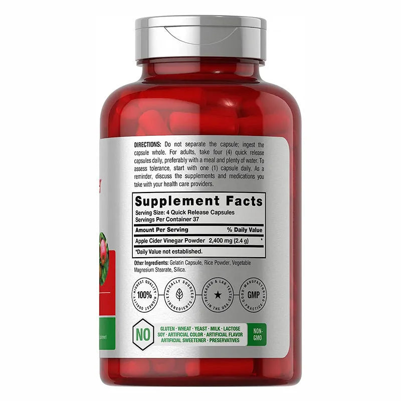 Bottle of 150 apple vinegar health capsules dietary supplement tablets