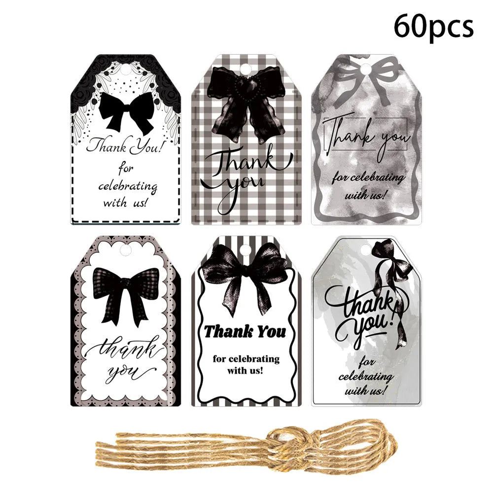 Birthday party bowknot gift tags with natural hemp rope in three distinct styles