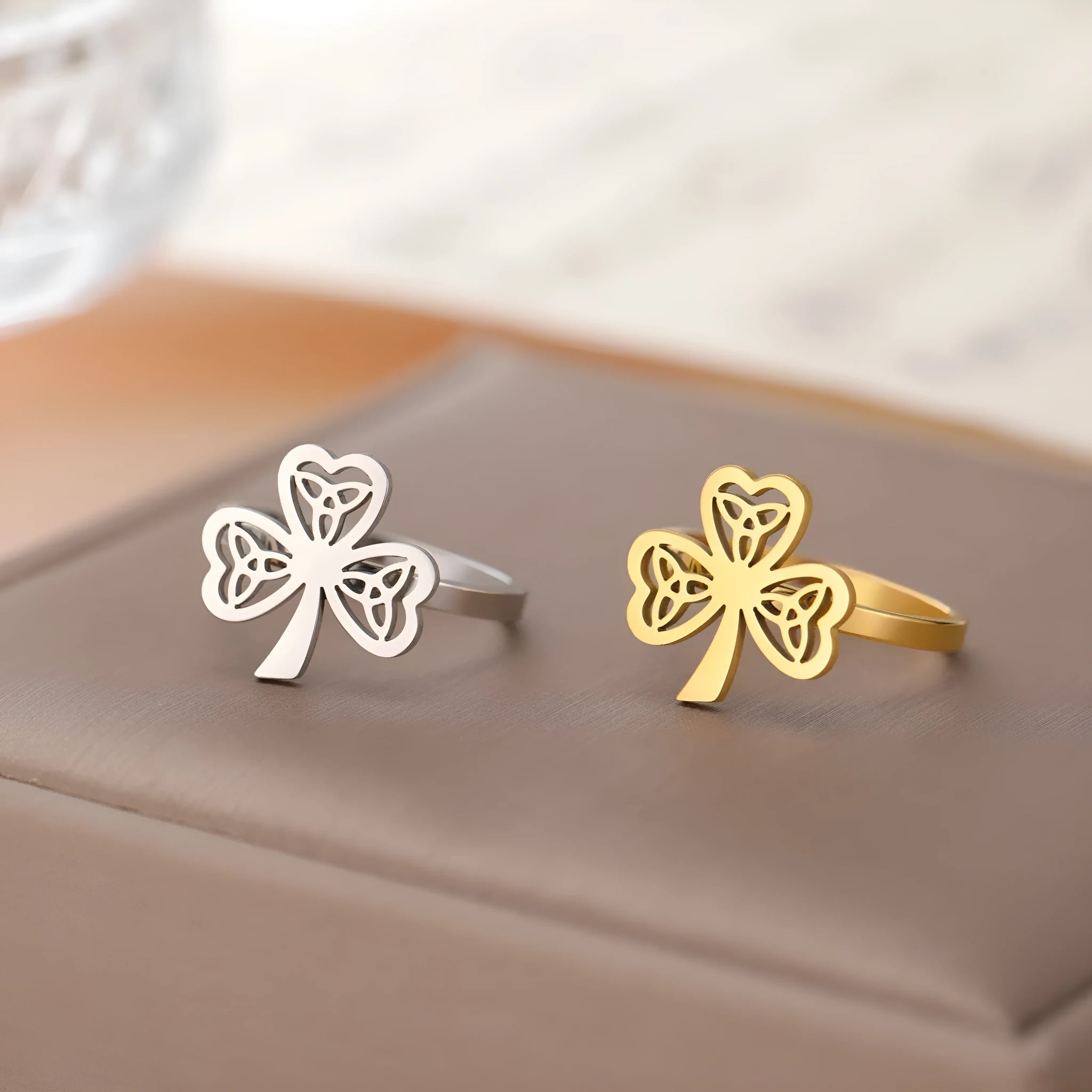 Stainless steel hollow ring in gold or steel colour with electroplated finish