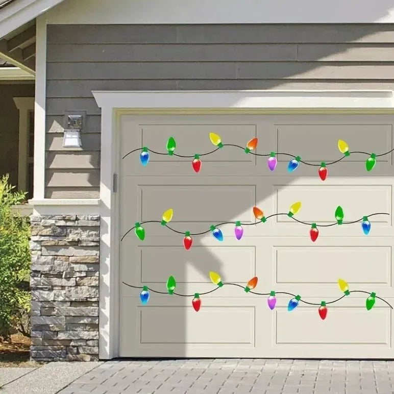 Christmas magnetic reflective light bulb set with 24 bulb shapes and 12 connecting wires on metal surface