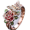 Adjustable oil drip butterfly personality ring showing colourful fairy style design with flower and insect modelling