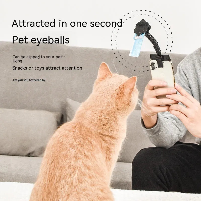 Black plastic pet photography phone holder with clip for dog or cat treats