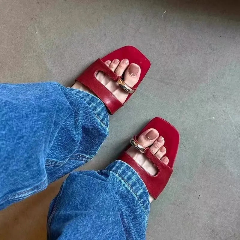 Plus size outdoor fashion slippers with square head design in black, red, silver, or white colours