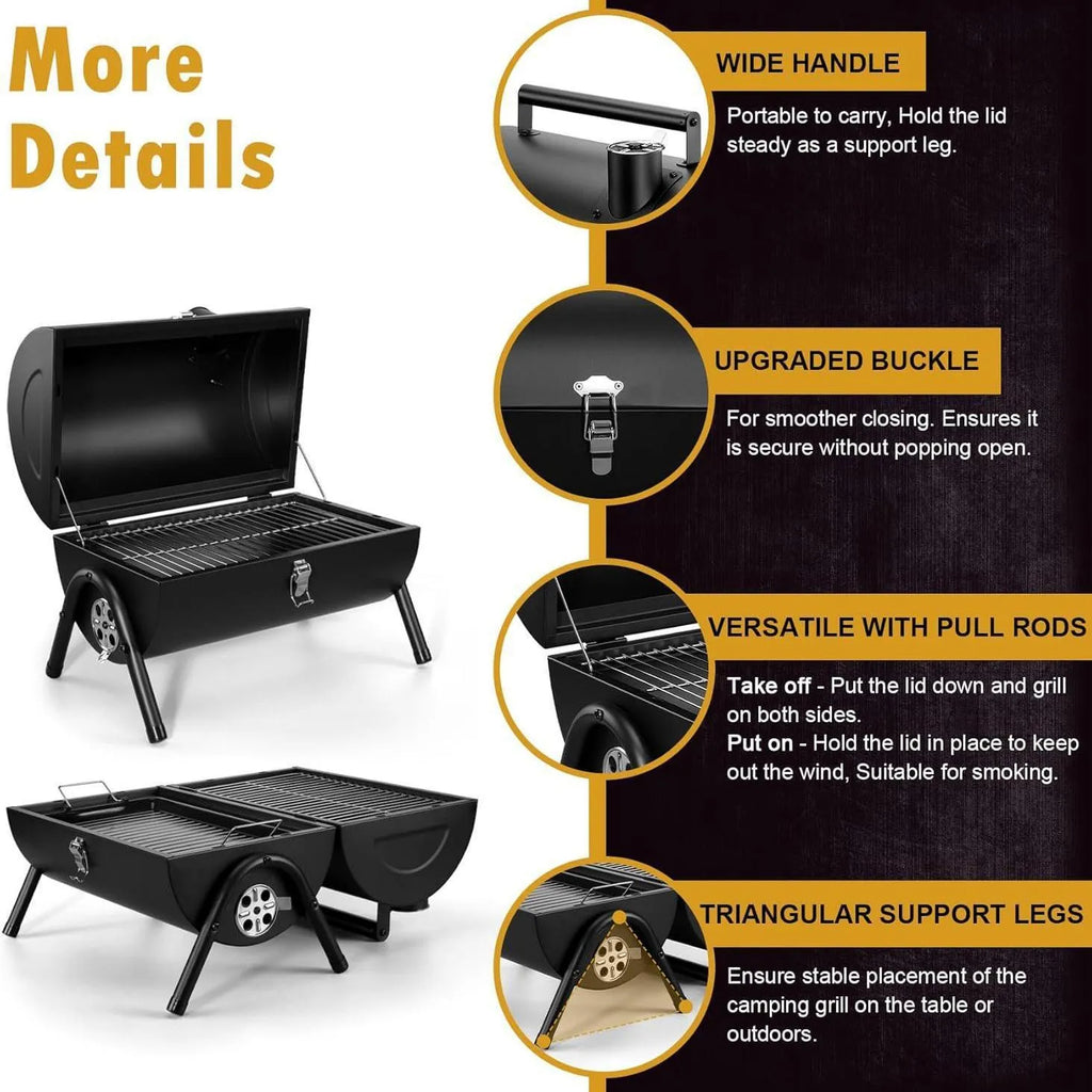 Small folding desktop charcoal barbecue stove with grill for outdoor use