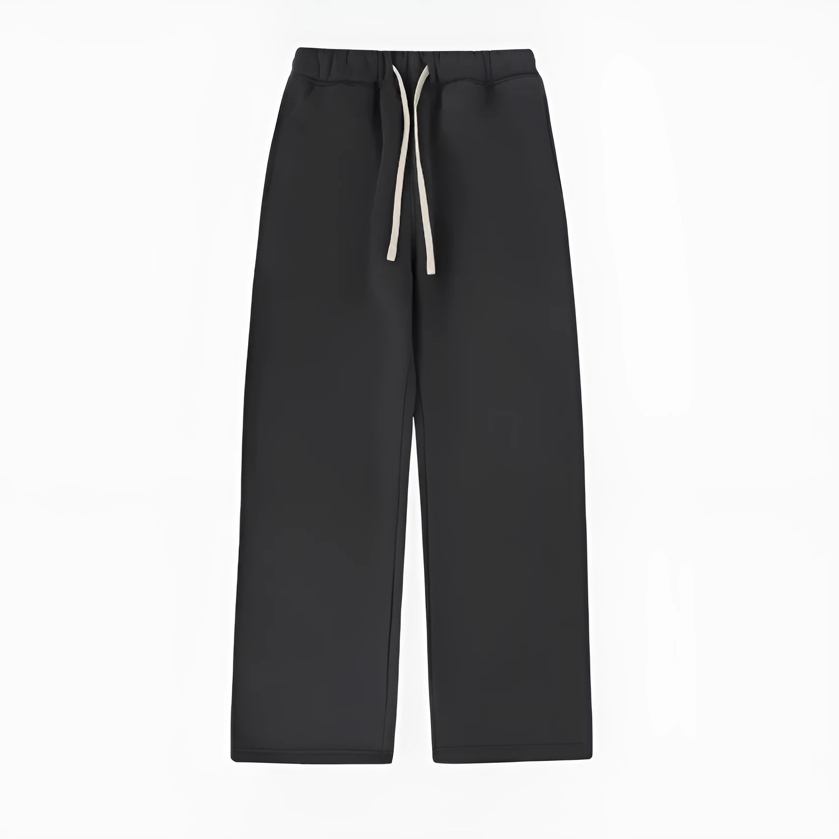 Men's grey fleece-lined sweatpants with elastic drawstring waist and loose fit trousers