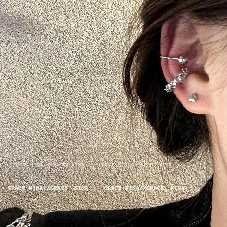 Geometric irregular frosty ear clip earrings with double fastening in alloy material