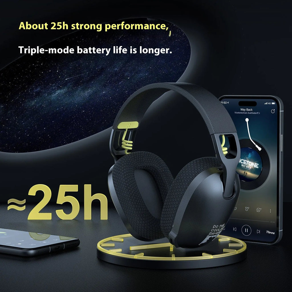 Black and white wireless gaming headset with Bluetooth connectivity and noise reduction technology