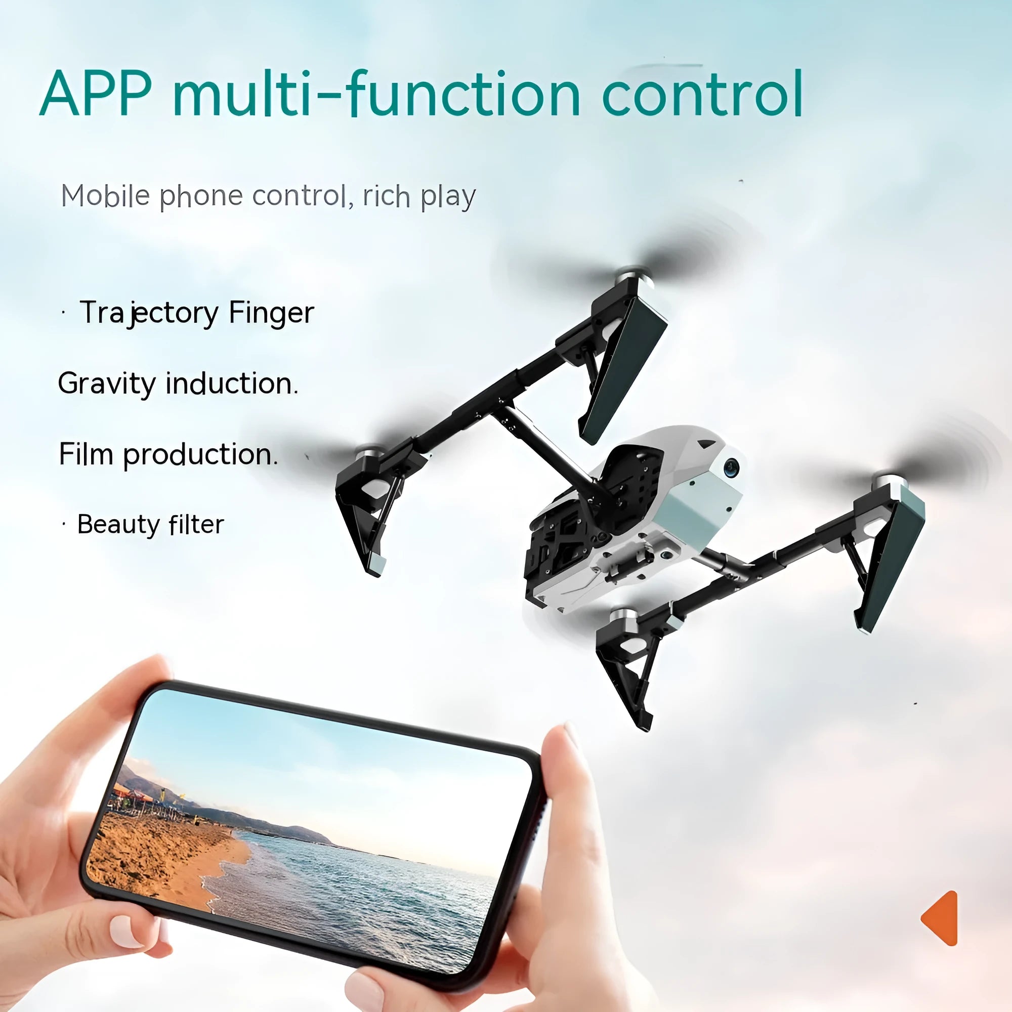 White KS66 alloy UAV drone with camera and propellers, remote control, and accessories on a neutral background
