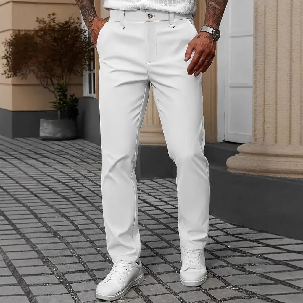 Men's straight-leg business casual trousers in solid colours with Asian sizing options