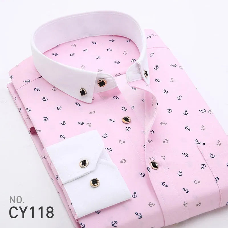 Men's slim-fit printed long-sleeved cardigan shirt in plaid and graphic colourways, Asian sizes 38-44