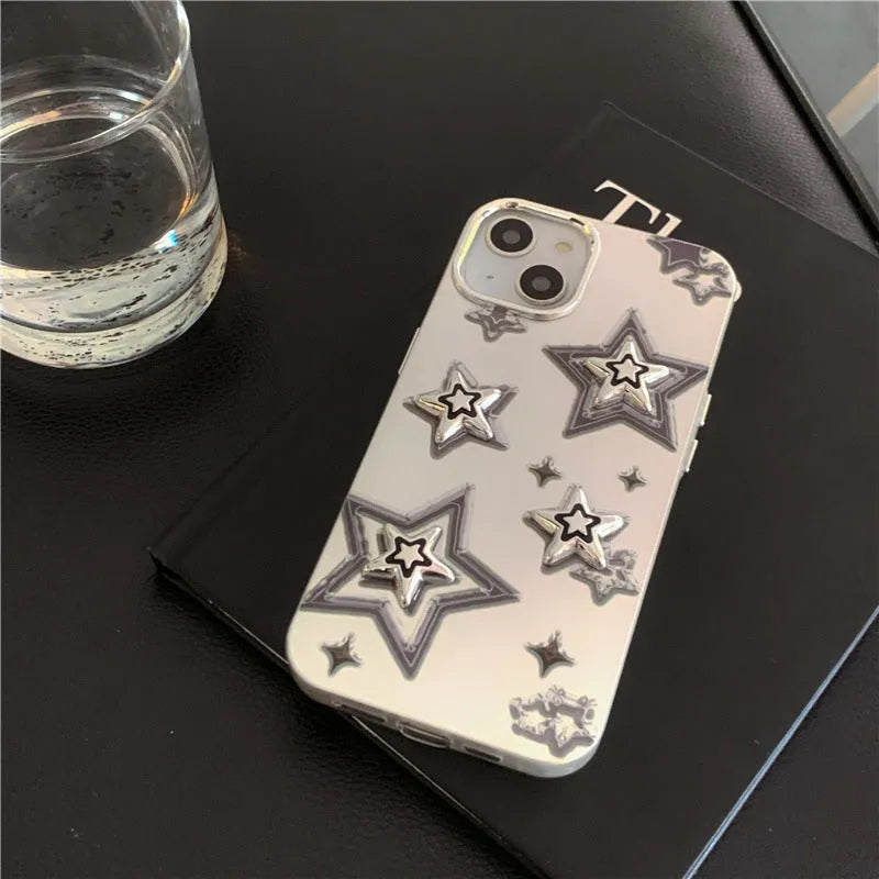 Silver gray acrylic hard phone case with electroplated three-dimensional star pattern for iPhone