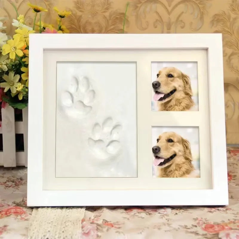 Pet paw print DIY kit with modelling clay and commemorative photo frame for cats and dogs