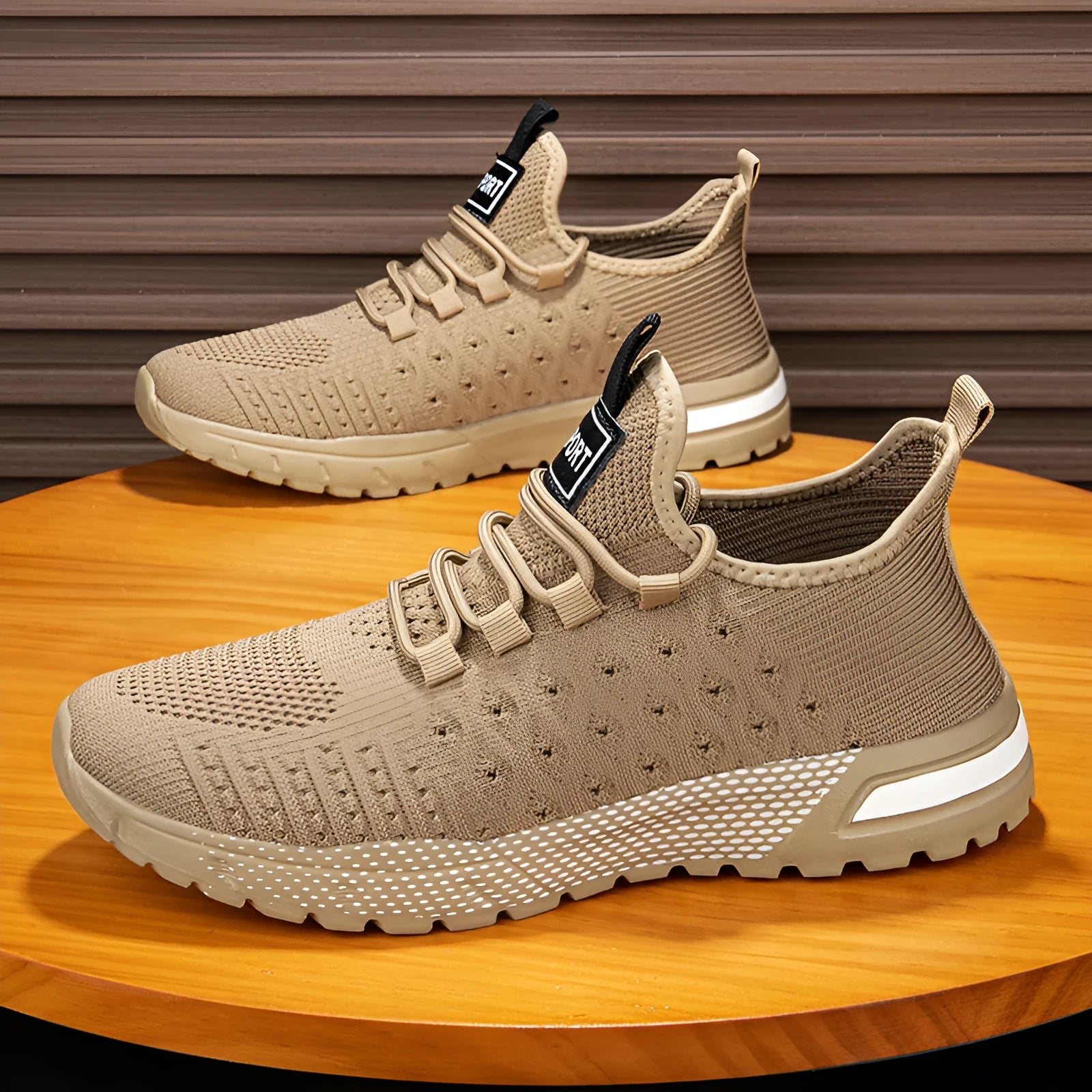 Men's solid colour casual shoes with a mesh upper, shown in multiple available colours.