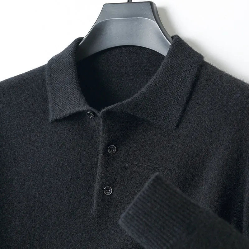 Men's wool polo collar pullover sweater in multiple colours with long sleeves