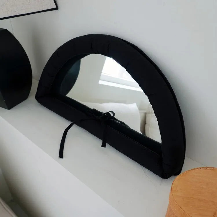Hanging soft fabric mirror with cotton filling in white, black, or sapphire blue