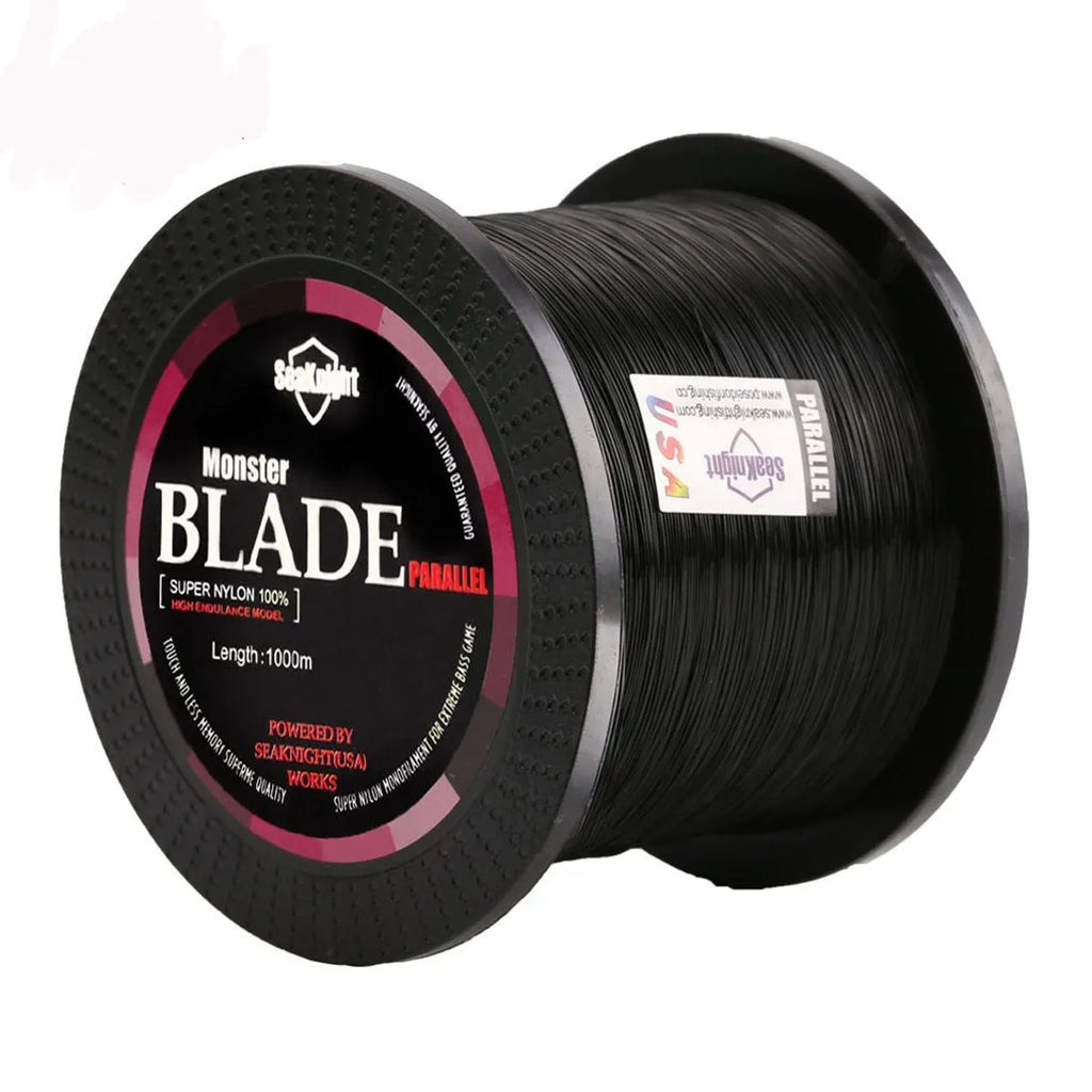 Seaknight1000 M fishing line spool showing nylon monofilament in one of five colours: black, blue, green, white, or yellow.