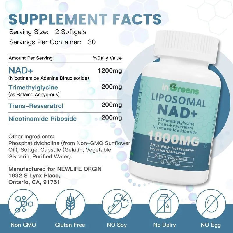 Bottle of nicotinamide mononucleotide gel capsules showing 60 or 120 count option.