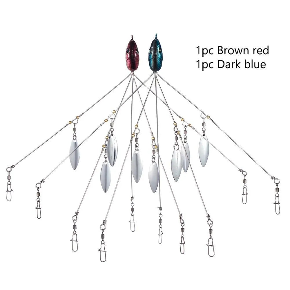 Bassdash umbrella fishing lure rig with 5 swivels and rotating metal sequins in green colour