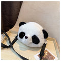Soft plush cylindrical crossbody bag in Panda Head colour, showing dimensions and sandwich pocket.
