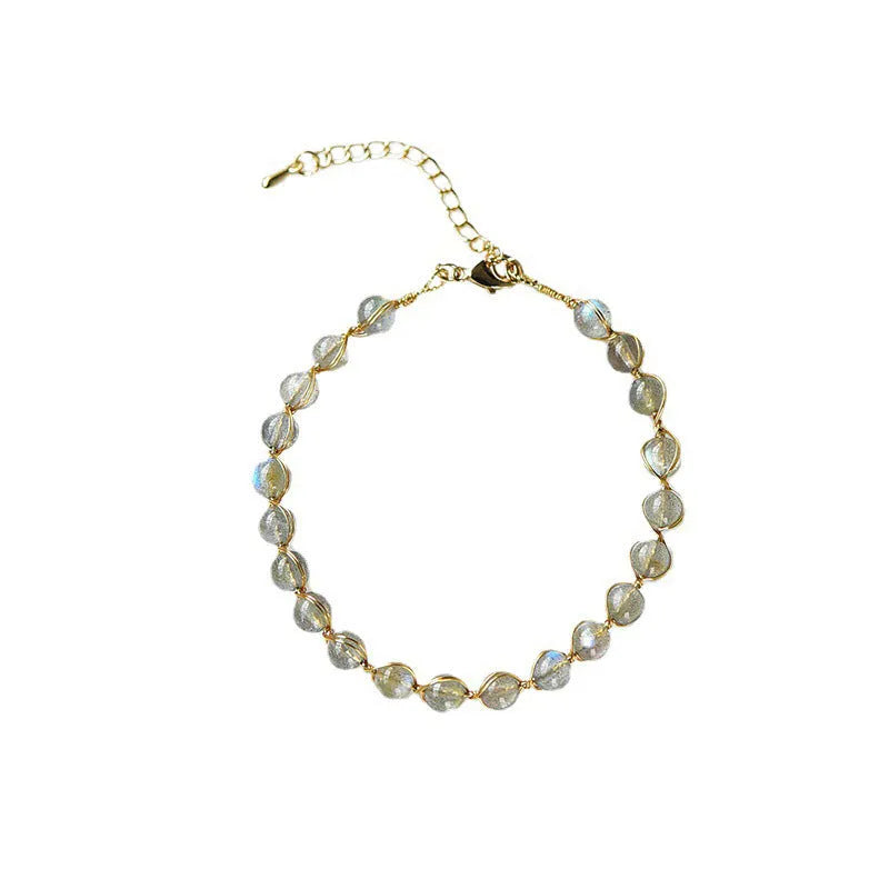 Women's bracelet with 6mm blue moonstone beads and 14K gold plating
