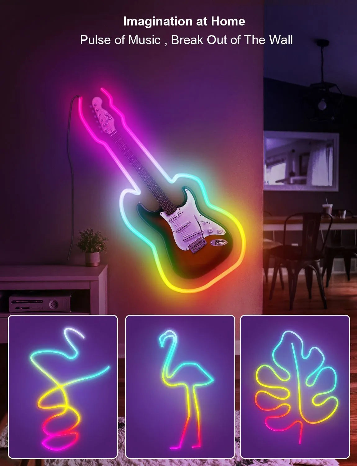 3-metre flexible USB neon LED strip light with remote control for DIY indoor decoration.