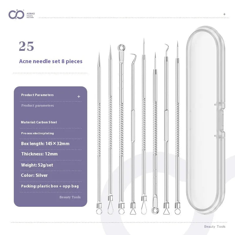 4-piece metal acne needle set with ultra fine pointed tips for professional skincare extraction