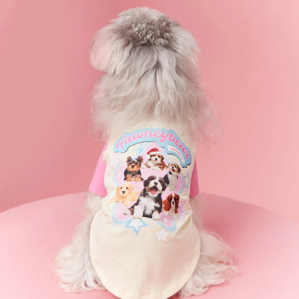Cotton summer dog clothes with contrast colour details in embroidered red or pink, available in six sizes
