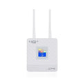White LTE router with two external antennas, USB cable, and power adapter for home office internet connectivity