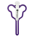 A dog poo bag holder with a hands-free clip and black Velcro strap attached to a leash.