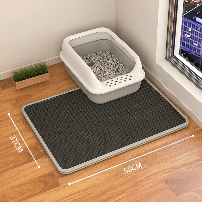Double layer cat litter mat with waterproof backing in beige colour showing urine trap design