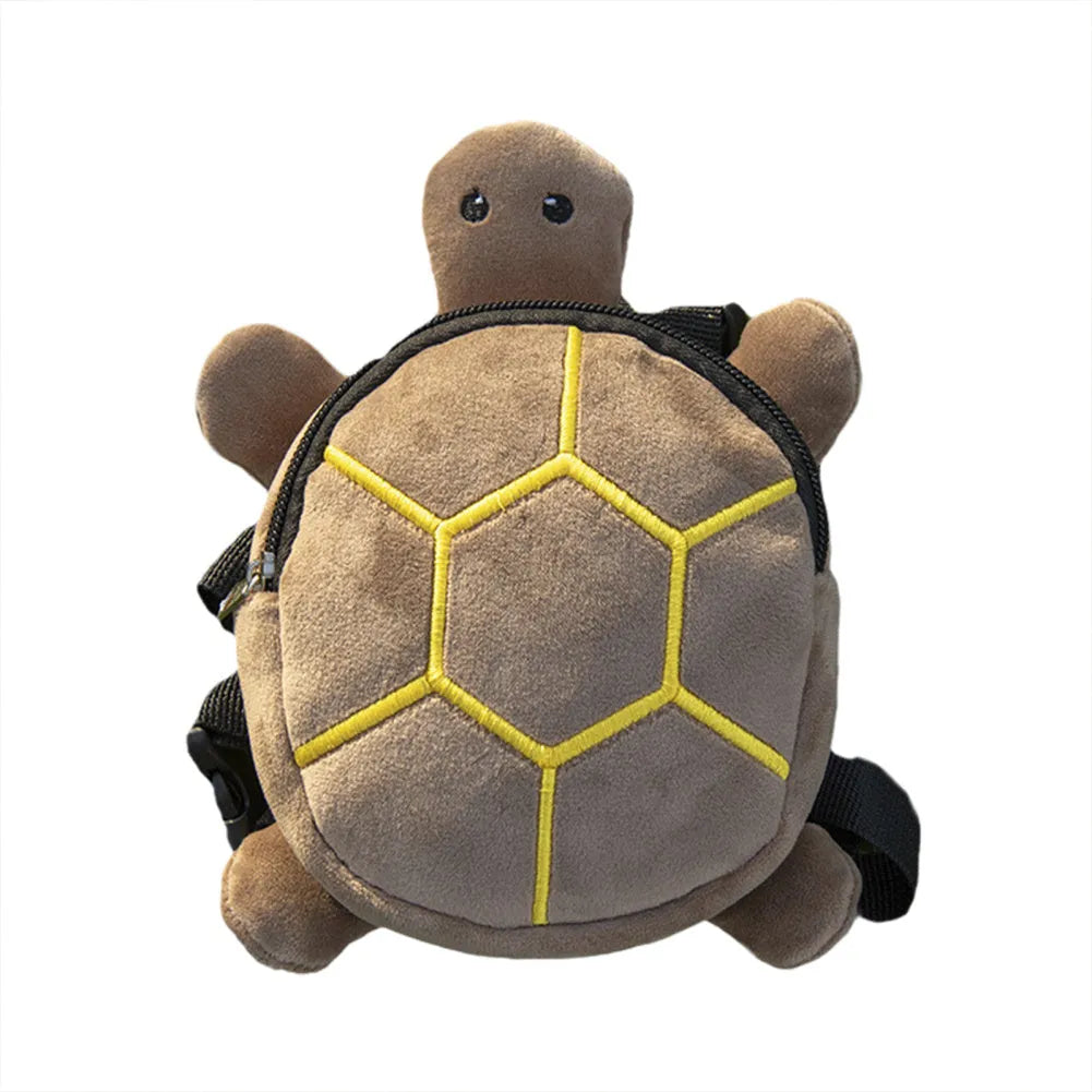 Turtle-shaped velvet pet backpack harness for small dogs and cats with metal zipper closure