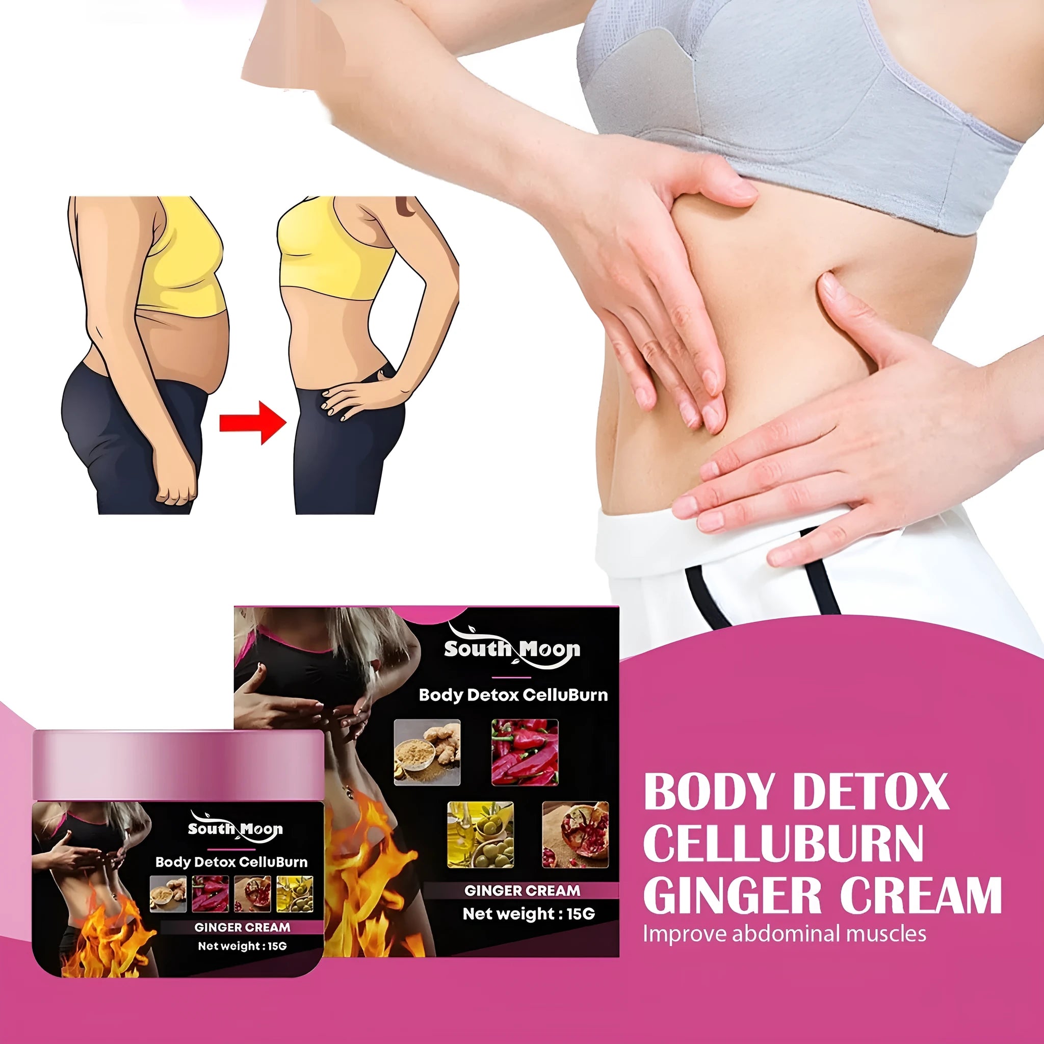 15g container of ginger body thigh slimming and tightening cream with olive oil.