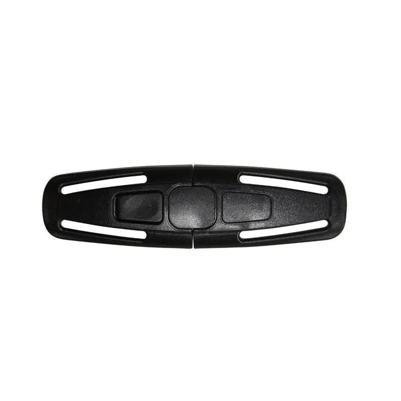 Black nylon PA66 child safety seat buckle clip measuring 14.5 x 4 cm for harness replacement